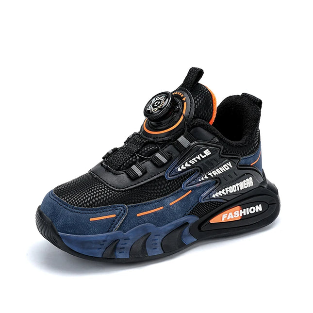 Children Sports Shoes New Rotating Buckle Winter Plush Warm Walking Shoes Boys Non Slip Lightweight Outdoor Running Tennis Shoes