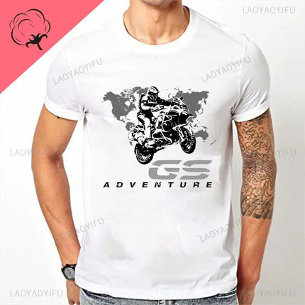 Motorcycle O-Neck Printed T-Shirt Short Sleeve Cotton Tee Case for R1200GS R1250 GS Adventure TShirt Overlander Ride Travel Tops
