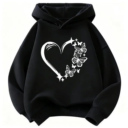 Graphic Casual Hoodies Love Heart with Butterfly Design Children's Sweatshirt Cute Hoody for Boys Girls Autumn Spring