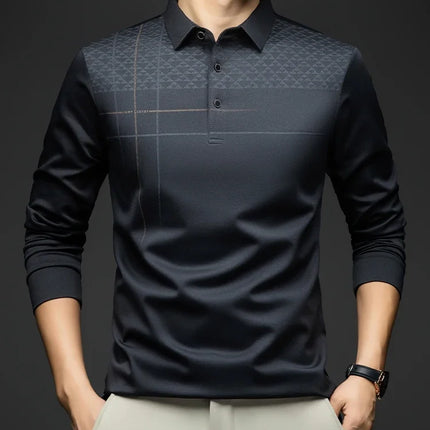 Formal Polo Tshirts Men Graphic Design Long Sleeve Shirt Collar Office Work Polo Tops Man Clothing