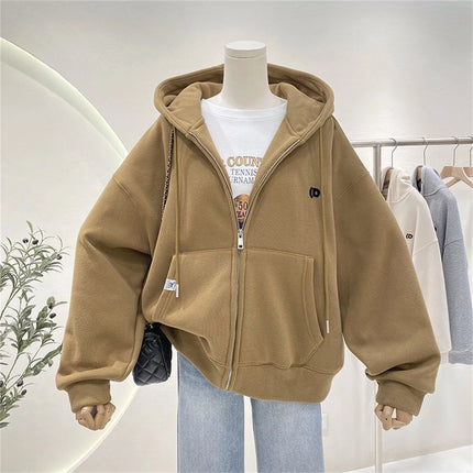 Fashion Autumn Solid Hoodie Sweatshirt Women Tops Casual Zip Up Y2k Solid Hoodie Streetwear Girl Thin Hooded Jacket Female