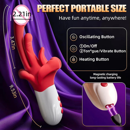 KUSHOR 5 IN 1 Dildo Vibrator for Women Swings Tongue G Spot Clitoral Stimulator Vaginal Massage Female Masturbator Adult Sex Toy