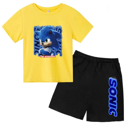 Children T-shirt Two-piece Set 3-12 Years Cool Summer Anime Supersonic Boys Girls Toddler Clothes Short-sleeved+Shorts Casual Set