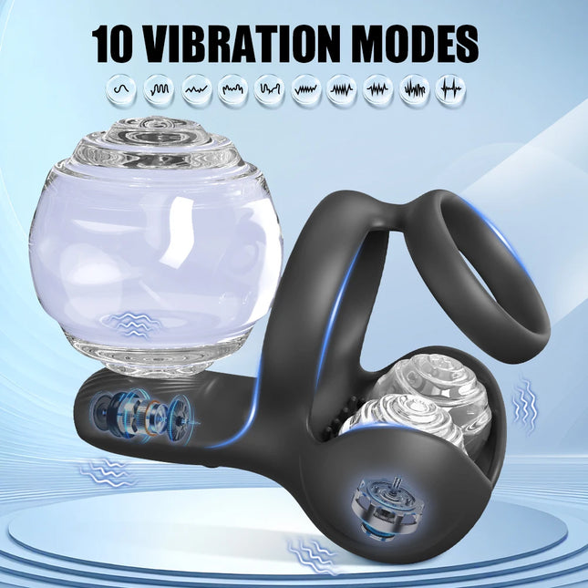 Powerful Vibrating Cock Ring 3-IN-1 Testicle Massager Perineum Stimulator for Men Sex Toys Male Penis Ring Vibrator Adult Goods