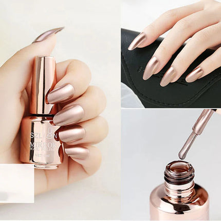 12 Colors Mirror Polish Long-lasting Quick-drying Metallic Silver Purple Rose Gold Nail Polish, Non-Peeling Nail Gel Varnish