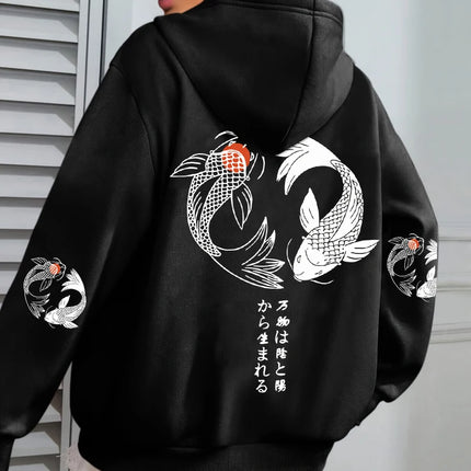 Japanese Koi Harajuku Illustration Prints Women Hoodie Loose Y2K Hoody Multicolor Autumn Hoodies Fleece Soft Woman Sportswear