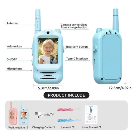 2pcs Kids Video Walkie Talkie Rechargeable Indoor Outdoor Toys 2 Screen One-Click Call Essential Camping&Hiking Adventures gift