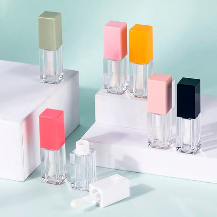 10/30/50pcs Empty 5ml Lip Gloss Tube With Big Brush Square Clear Cosmetic Container Lip Glaze Tube Makeup Bottle Sample Vial