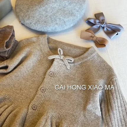 3555D Children Clothes Girl's Knitted Sweater Autumn Spring New Girls Knitted Cardigan Single-breasted Cute Wool Sweater
