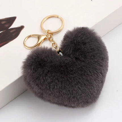 New Heart Plush Hair Ball Keychain Women Leopard Pompom Love Car Key Chain Bags Pendant Hairball Key Rings Jewelry llaveros 키링