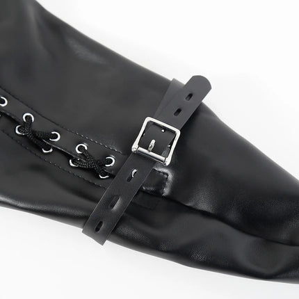 LILUPLAY Sexy Full Sleeve Leather Glove Zippered Armbinder One Arm Binder Bondage Restraint with over Shoulder Straps for Play