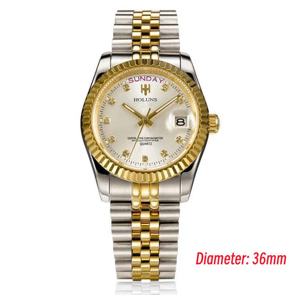 Holuns Luxury Classic 36/41mm Gold Men's Watches Japan MIYOTA Quartz Movt Stainless Steel Classic Business Wristwatch Waterproof