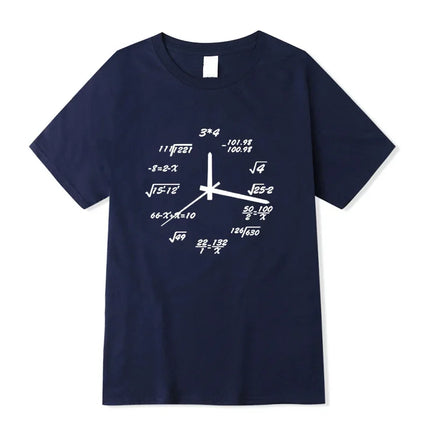 Men's T-shirt 100% Cotton Casual Funny Math Clock Print Summer Loose O-neck T Shirt for Men Short Sleeve T-shirt Male Tops