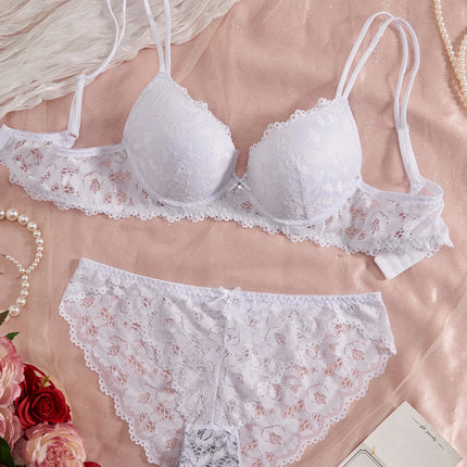 6-Piece Set Women's Underwear Set Sexy Patterned Lace Patchwork No Lining Comfortable Fitting Women's Push-Up Bra Sexy Lingerie
