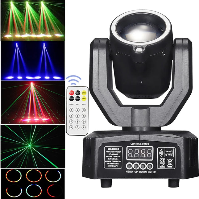 Mini 4-in-1 Beam Effect Super Moving Head Light with Laser Stage Remote DMX Sound Control for DJ Discos Show Bar Party Lights