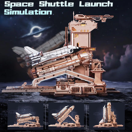 Robotime Space Shuttle 3D Wooden Puzzle Moving Rocket Launch Tower with Lights Mechanical Building STEM Project for Adult Teen