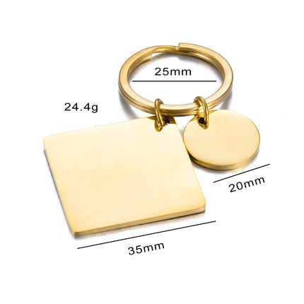 5Pcs Waterproof No fading Stainless Steel Keychain Metal Round Square Tag DIY Collar Accessories Gift Key ring Wholesale