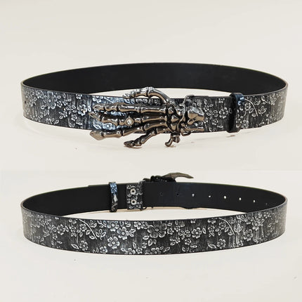 Luxury Designer Gothic Punk Belt for Men And Women Cross Buckle plus Size Silver Flora Black Waistband for Jeans Skirt Dress