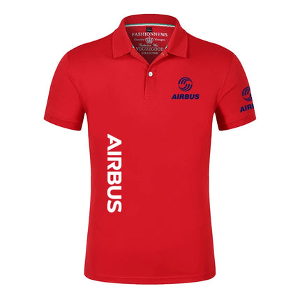 2024 New Solid Color Men AIRBUS AVIATION Flight Lapel  Polo Shirt Bare Stand Collar T-shirt European Loose Short Sleeves Tops