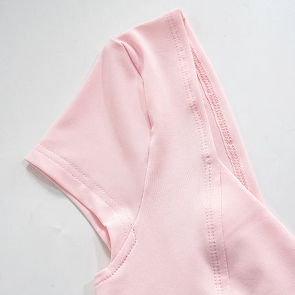 Lamuusaa y2k Tops Women Summer Clothes Sweet Solid Color V Neck Short Sleeve T Shirts Tanks 2000s Aesthetic Tees Streetwear