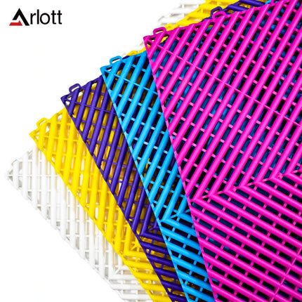 Automotive Modular Floor Plastic Interlocking Garage Floor Tiles Click Locked Hollow Drainage Car Wash Mat,40x40CM
