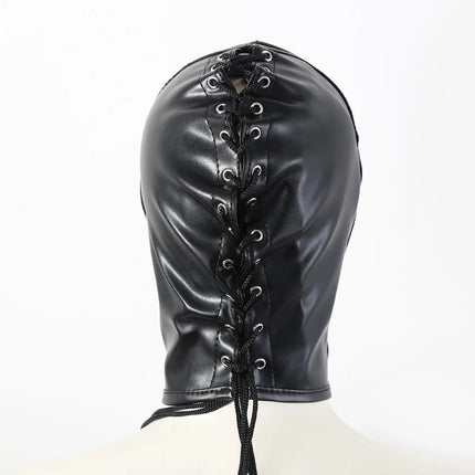 PU Leather Bondage Mask Full Head Hood Blindfold BDSM Fetish Roleplay Slave Harness Sexy Adult Sex Toys for Women Men Couples