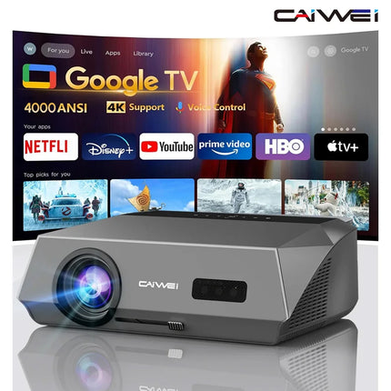 CAIWEI A10Q 4K Beam Projector 4000 ANSI Google TV for movies Full HD 1080P Android 14 Home Theater Auto Focus Portable Projector