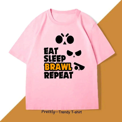 Eat Sleep Brawl Repeat T Shirt for Men Women Gamer Mobile Game Brawl Printed T-shirt Casual Short Sleeve Women's Clothing