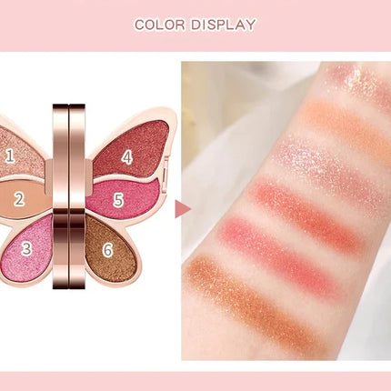 Butterfly Eye Shadow Six Color Eyeshadow Palette Easy to Color Glitter Matte Makeup Make-up For Women Korean Cosmetics Makeup