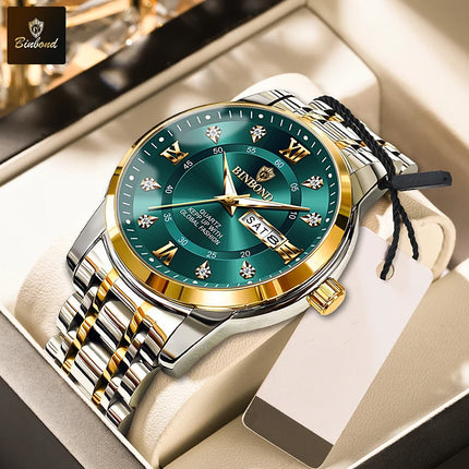 BINBOND Stainless Steel Quartz Wristwatch Top Brand Luxury Clock 3ATM Waterproof Business Men Watches Men Gifts Relojes