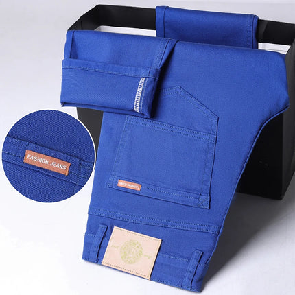 Men's Cotton Jeans Elastic Soft Comfortable Business Casual Trousers Fashion Fit Straight Spring Summer Denim Pants Size 28-44