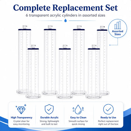 Acrylic Vacuum Cylinder Replacement Set for Men, Clear Manual Pump Tubes Extender Trainer Adult Accessories