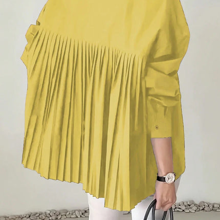 Plus Size 2025 Spring and Summer New Women's POLO Collar Pleated Casual Single Row Button Shirt Blouse Solid Color