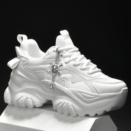 Women's fashion casual vulcanized shoes pure white platform high heels female Halloween punk style light women's sports shoes