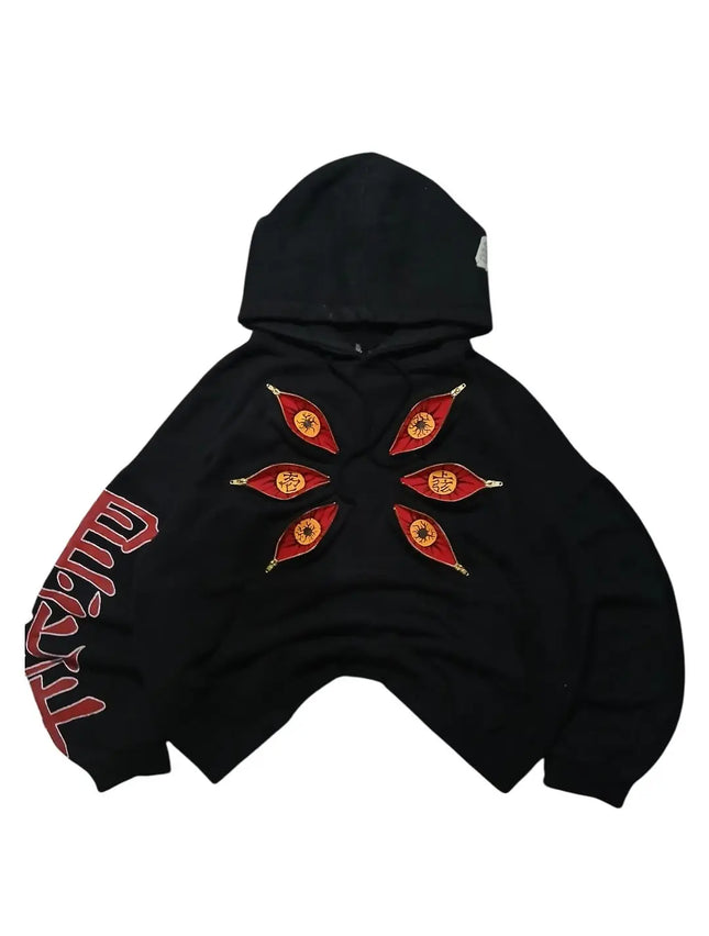 Punk Six Eyes Kokushibo Multi Zipper Hoodies Cool Design Sweatshirt Y2k Streetwear Oversized Casual Fashion Couples Anime Hoodie