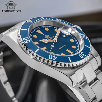 ADDIESDIVE 41mm Mens Dive Watch 200M Water Resistant Vintage Super Luminous Ceramic Bezel Date Display 316L Steel Quartz Watch
