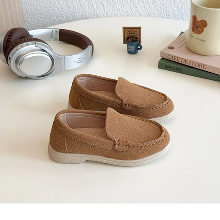 Spring Kids Loafers Suede Minimalist Trendy Unisex Boys Girls Leather Shoes Versatile Slip-resistant Solid Color Children Shoe