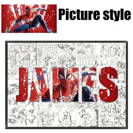 Personalised Custom NAME Word Art Print Marvel Superhero Character Posters Avenger Canvas Painting Wall Art Customize Home Decor