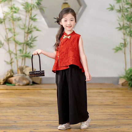Thin Comfortable Summer Girl Sets Ethnic Style Children Clothing Kids Clothes Dance Wear Performance Costume Chinese Style Hanfu