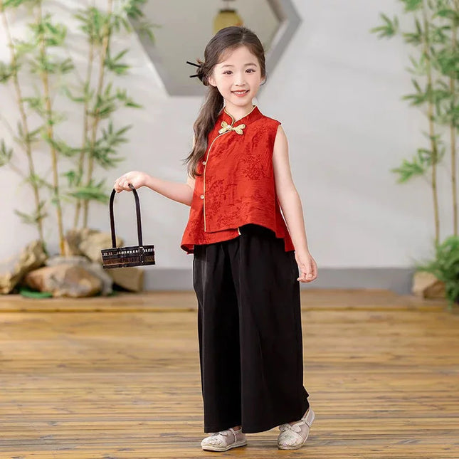 Thin Comfortable Summer Girl Sets Ethnic Style Children Clothing Kids Clothes Dance Wear Performance Costume Chinese Style Hanfu