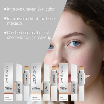 ZEPHOCO 2 in 1 Color Changing Foundation Make-up Stick Long Lasting Moisturizing Makeup High Concealer Power Makeup Korean