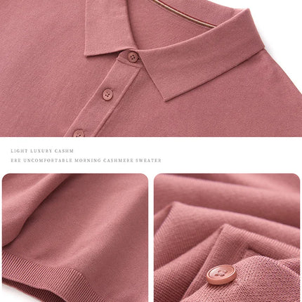 100% Lyocell men's T-shirt casual solid color knitted pullover short sleeved loose POLO collar Tees Pull on vest Tops