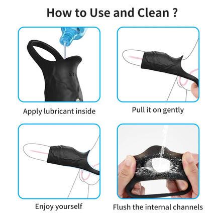 Vibrating Penis Sleeve Cock Ring G Spot Stimulate Sex Toys for Men 10 Vibration Modes Erection Trainer Delay Ejaculation Sex Toy