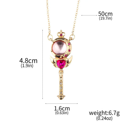 Anime Cartoon Moon Tsukino Usagi Enamel Keychain Necklace for Women Girl Magic Brooch Aino Minako Pin Cosplay Jewelry Gift