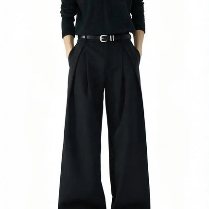 Streetwear Wide leg Casual Pants Men Harajuku Curved Suit Pants Black Flared Long Trousers High-quality Breand Oversize Baggy