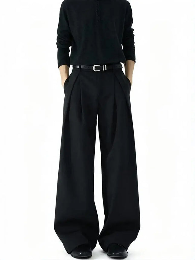 Streetwear Wide leg Casual Pants Men Harajuku Curved Suit Pants Black Flared Long Trousers High-quality Breand Oversize Baggy