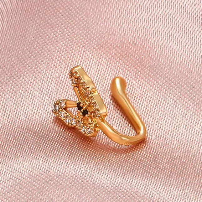 Glass Imitation Diamond Butterfly Nose Stud Hip Hop Gothic Style Clip Wear Adjustable Nose Clip Without Hole Women Cool Jewelry