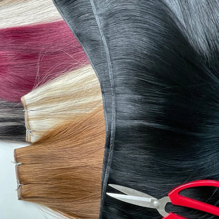DIYOMO Butterfly Weft Hair Extensions for Women Hand Tied Invisible Weave Double Sided PU Hole Genius Weft Bundles