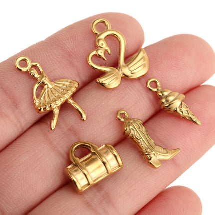 3Pcs Lipstick/Martini Wineglass/Ballet Girl Charm Fashion Stainless Steel Pendant DIY Exquisite Necklace Bracelet Jewelry Making