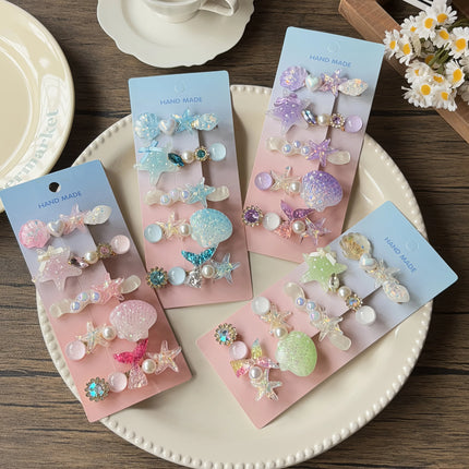 5Pcs Mermaid Hair Clips Set – Candy Color Shell & Starfish Side Bangs Clamps, Cute Ocean Theme Hair Accessories for Girls